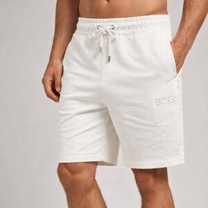 HUGO Boss Off-White Men’s Bermuda Embroidered Logo Drawstring Elastic Waist